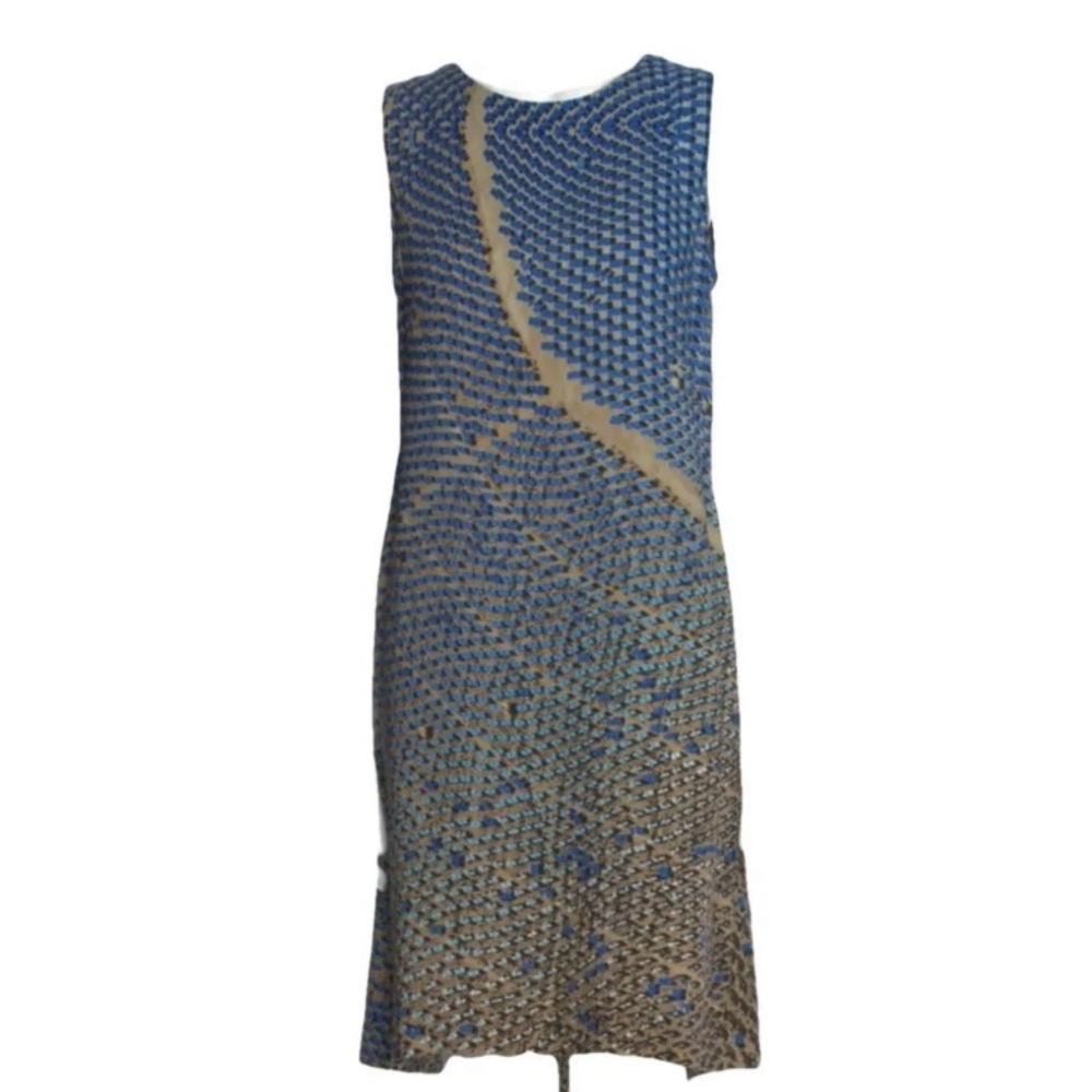 Akris Punto Solar-Print Sleeveless Flounce Hem midi length dress size 6